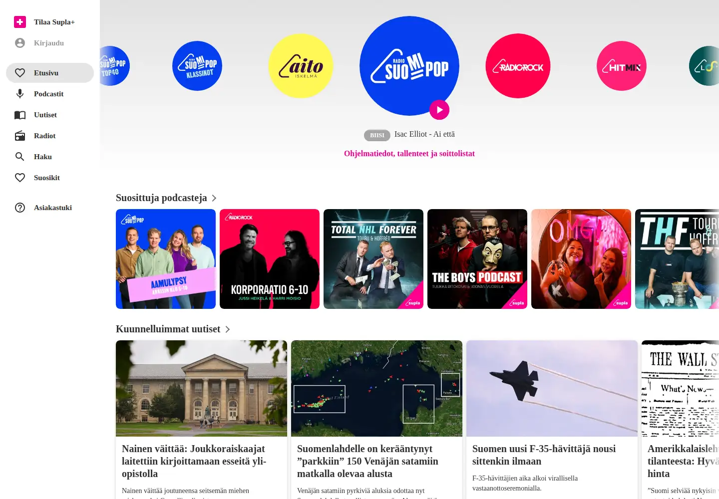 Captured homepage of supla.fi in the current scan