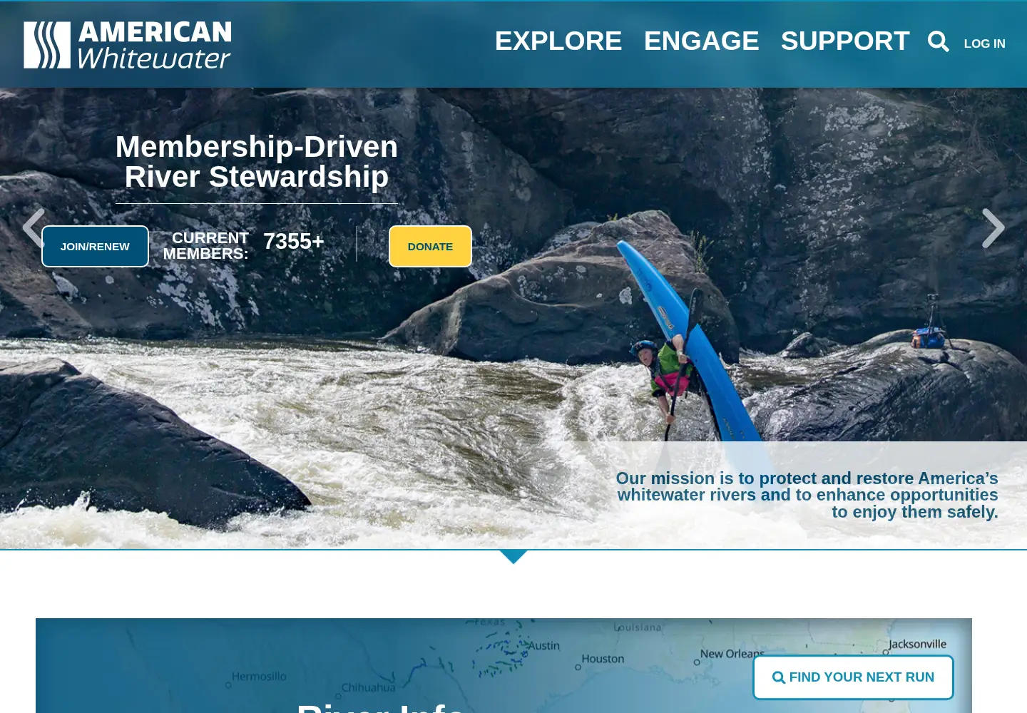 Screenshot of americanwhitewater.org