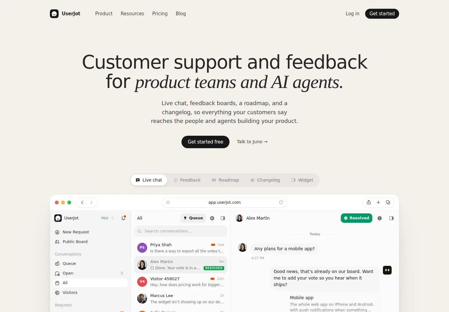 Screenshot of userjot.com