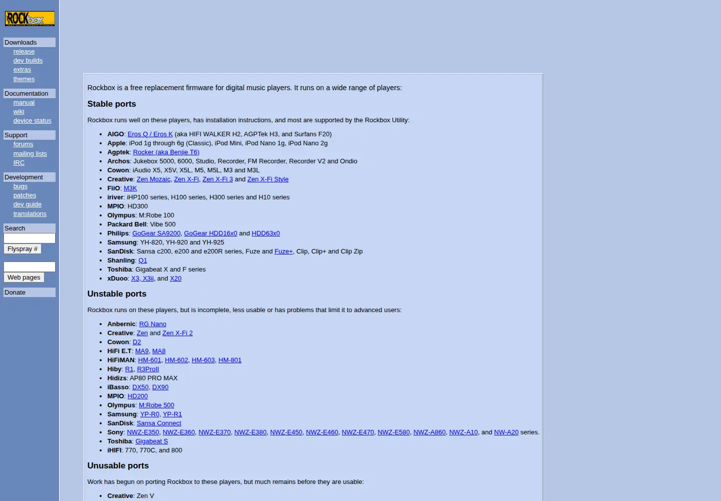 Captured homepage of rockbox.org in the current scan