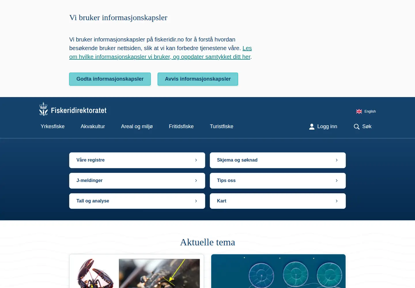 Screenshot of fiskeridir.no