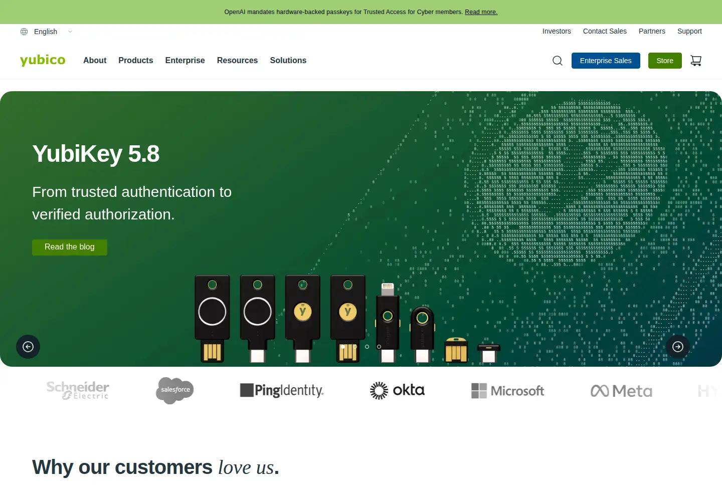 Screenshot of yubico.com