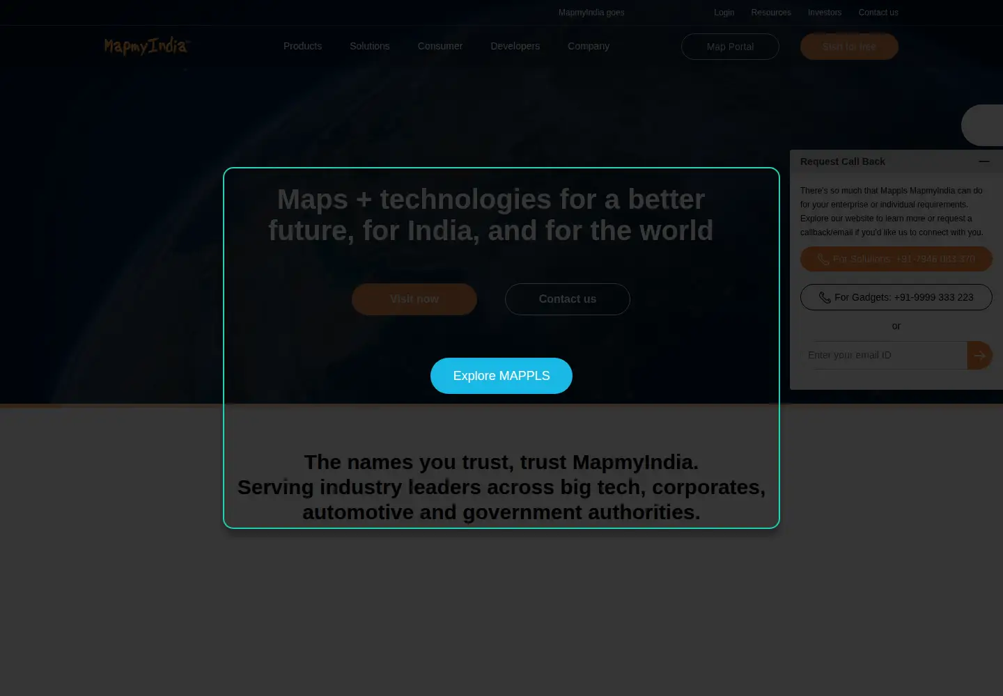 Screenshot of mapmyindia.com