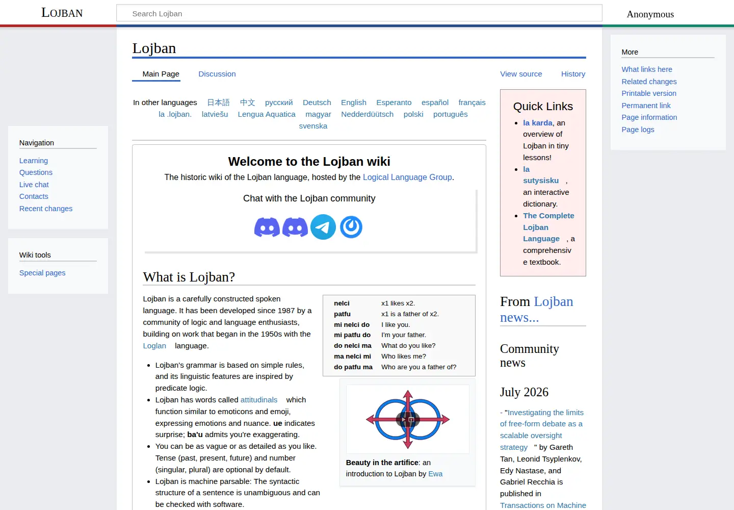 Screenshot of lojban.org