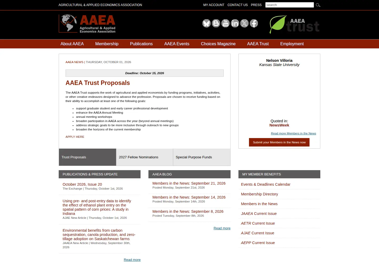 Captured homepage of aaea.org in the current scan