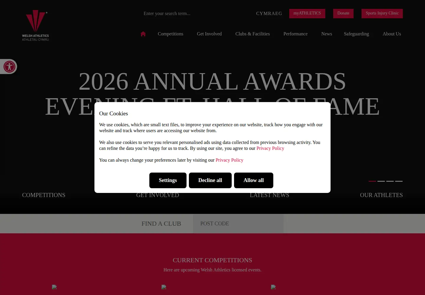 Screenshot of welshathletics.org