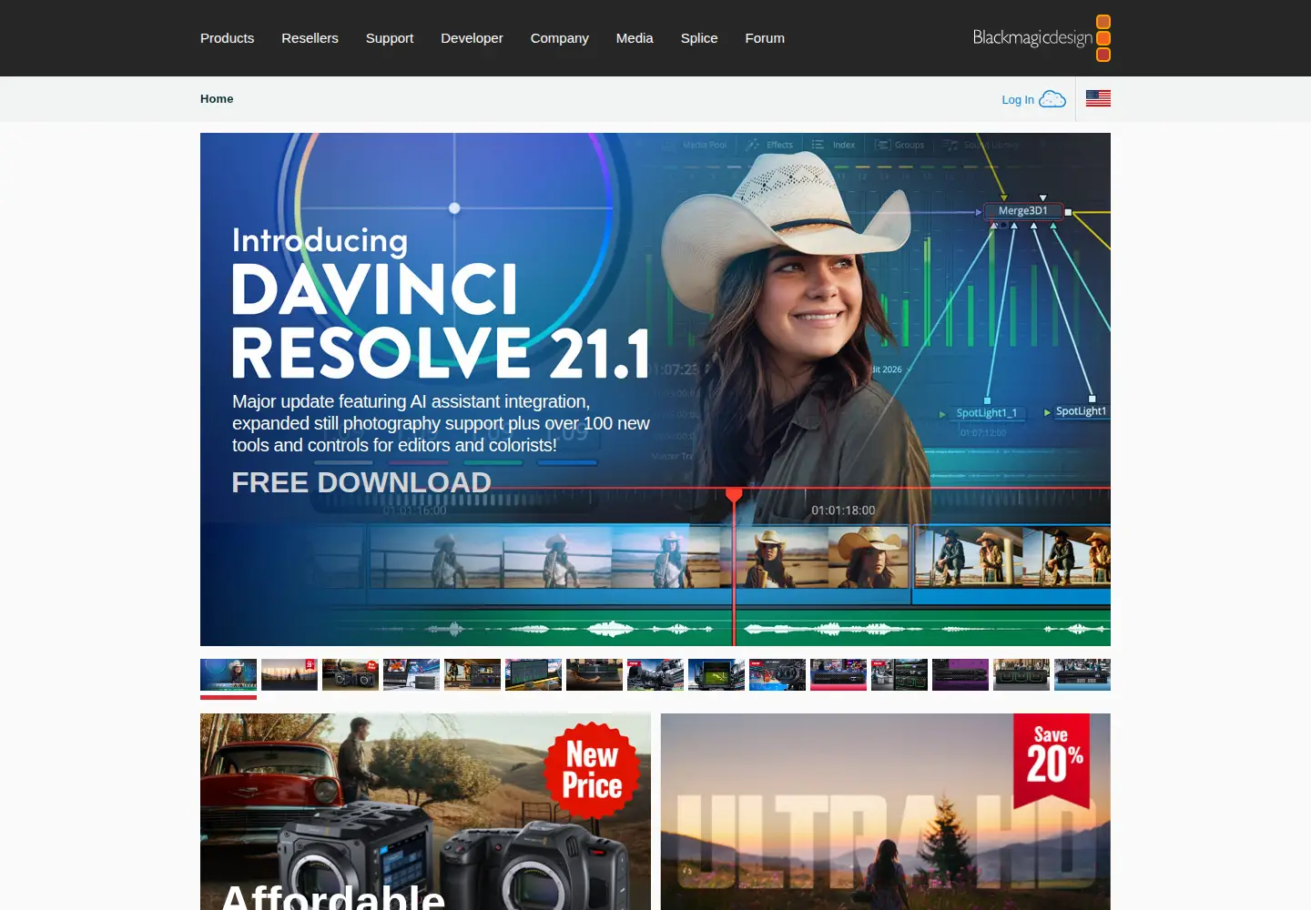 Screenshot of blackmagicdesign.com