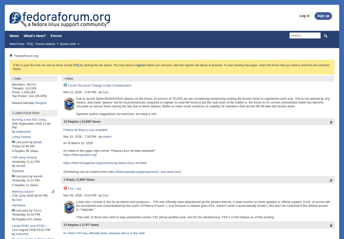 Screenshot of fedoraforum.org