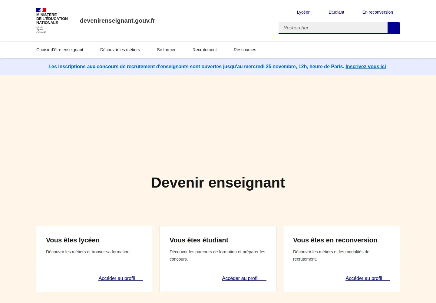 Screenshot of devenirenseignant.gouv.fr
