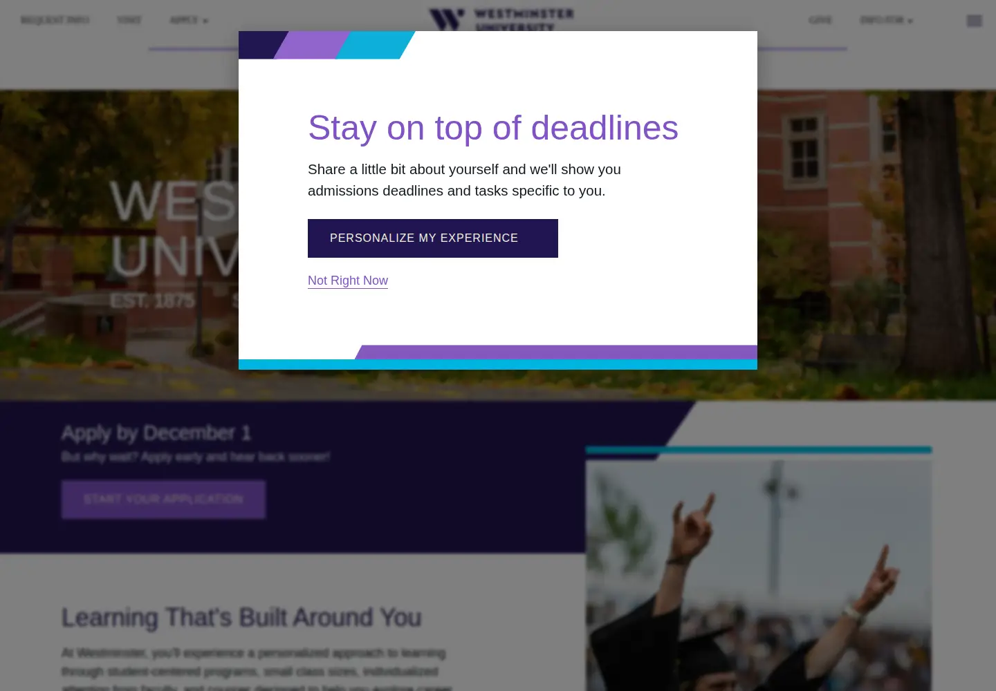 Screenshot of westminstercollege.edu