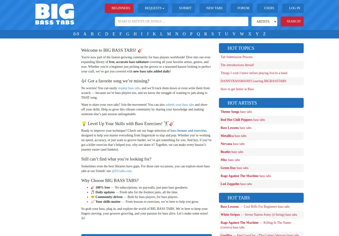 Screenshot of bigbasstabs.com