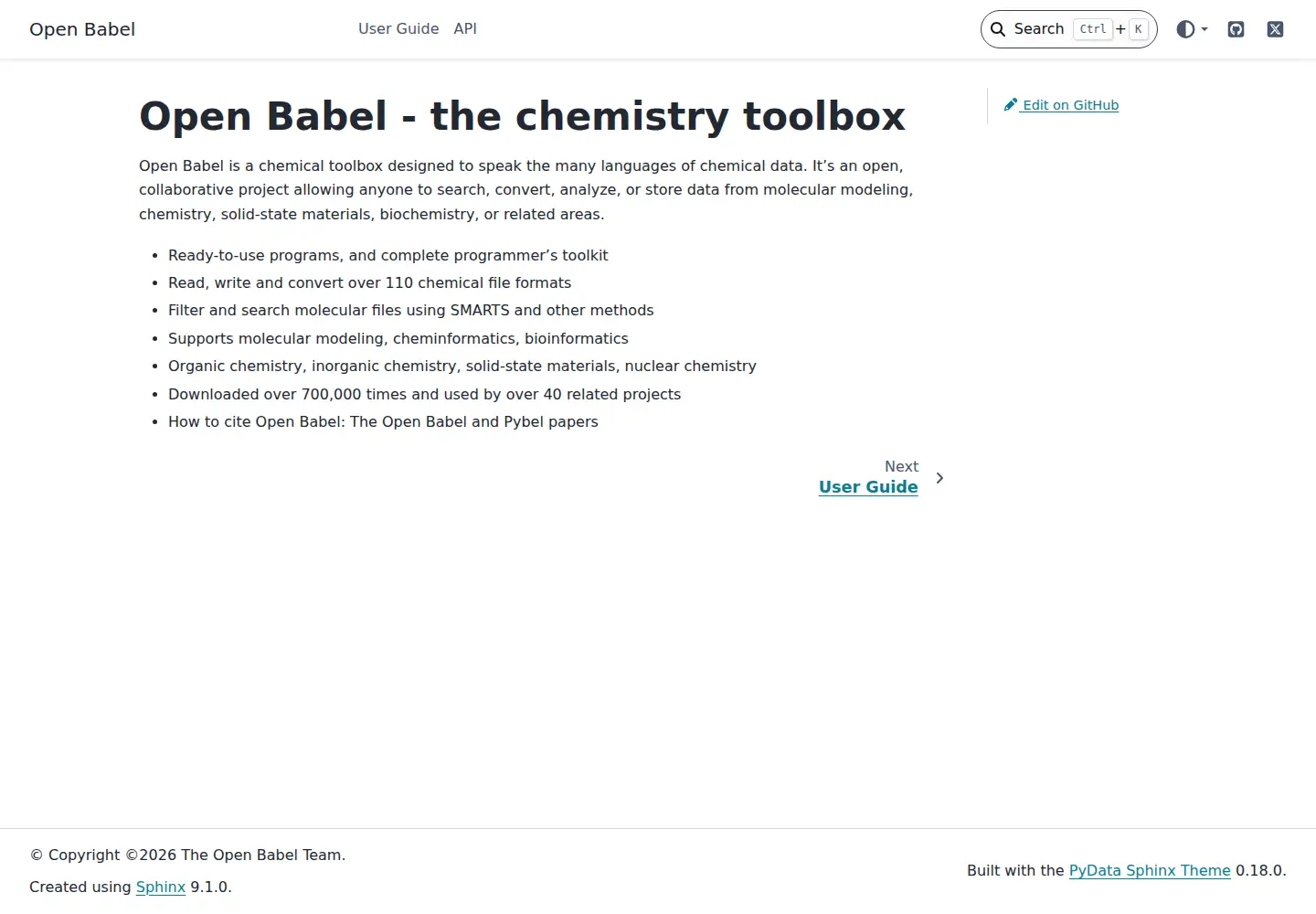 Screenshot of openbabel.org