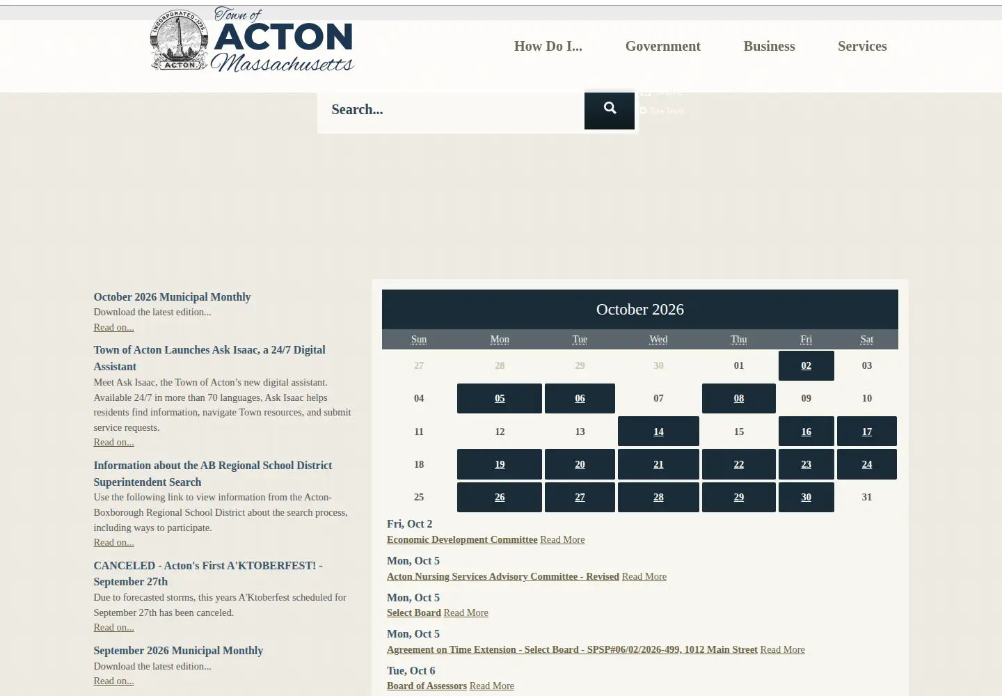 Screenshot of acton-ma.gov