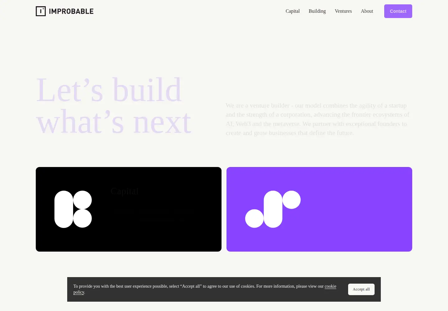 Screenshot of improbable.io