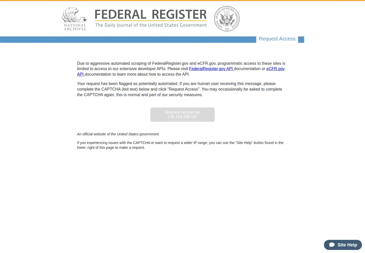 Screenshot of ecfr.gov
