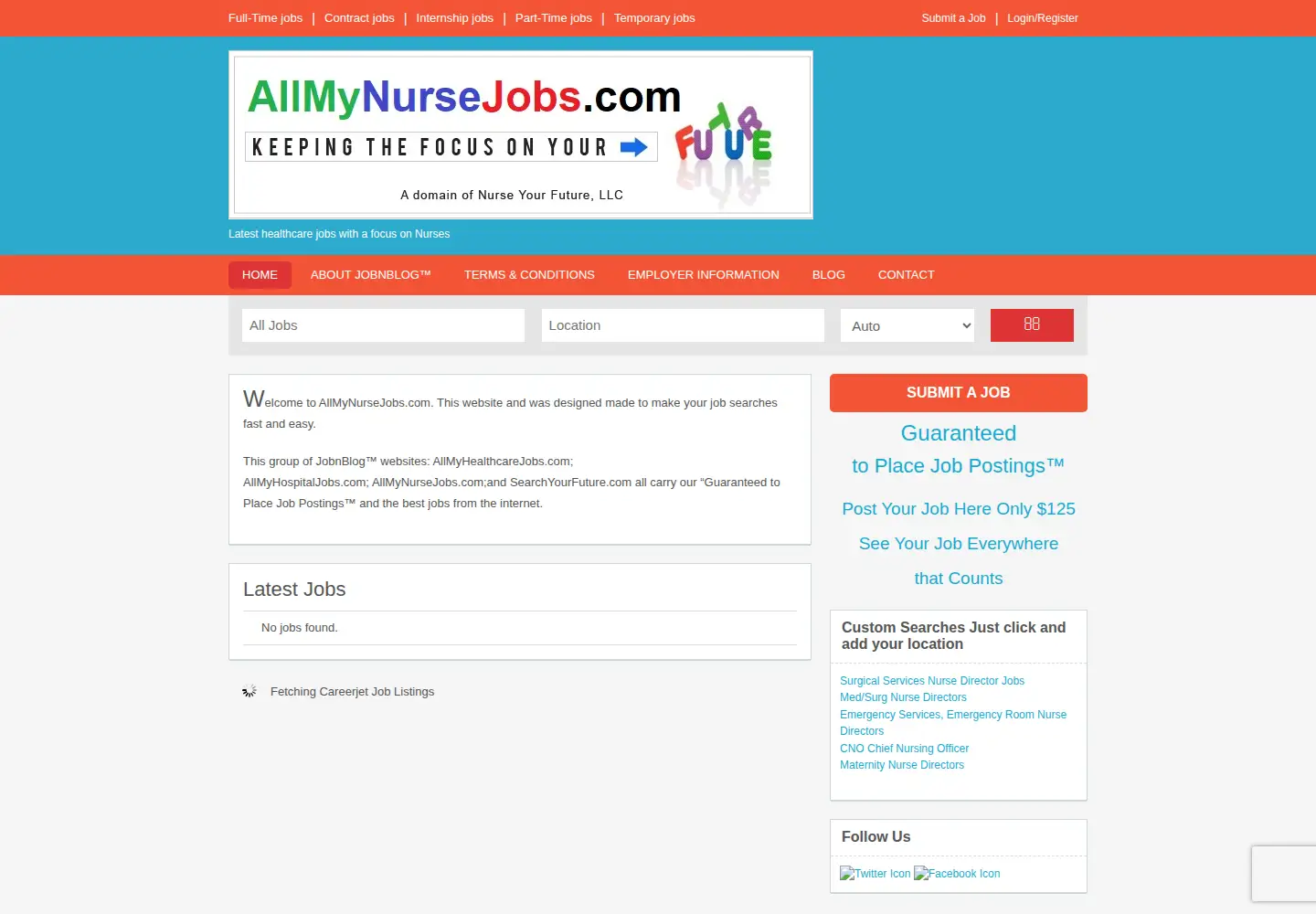 Screenshot of allmynursejobs.com
