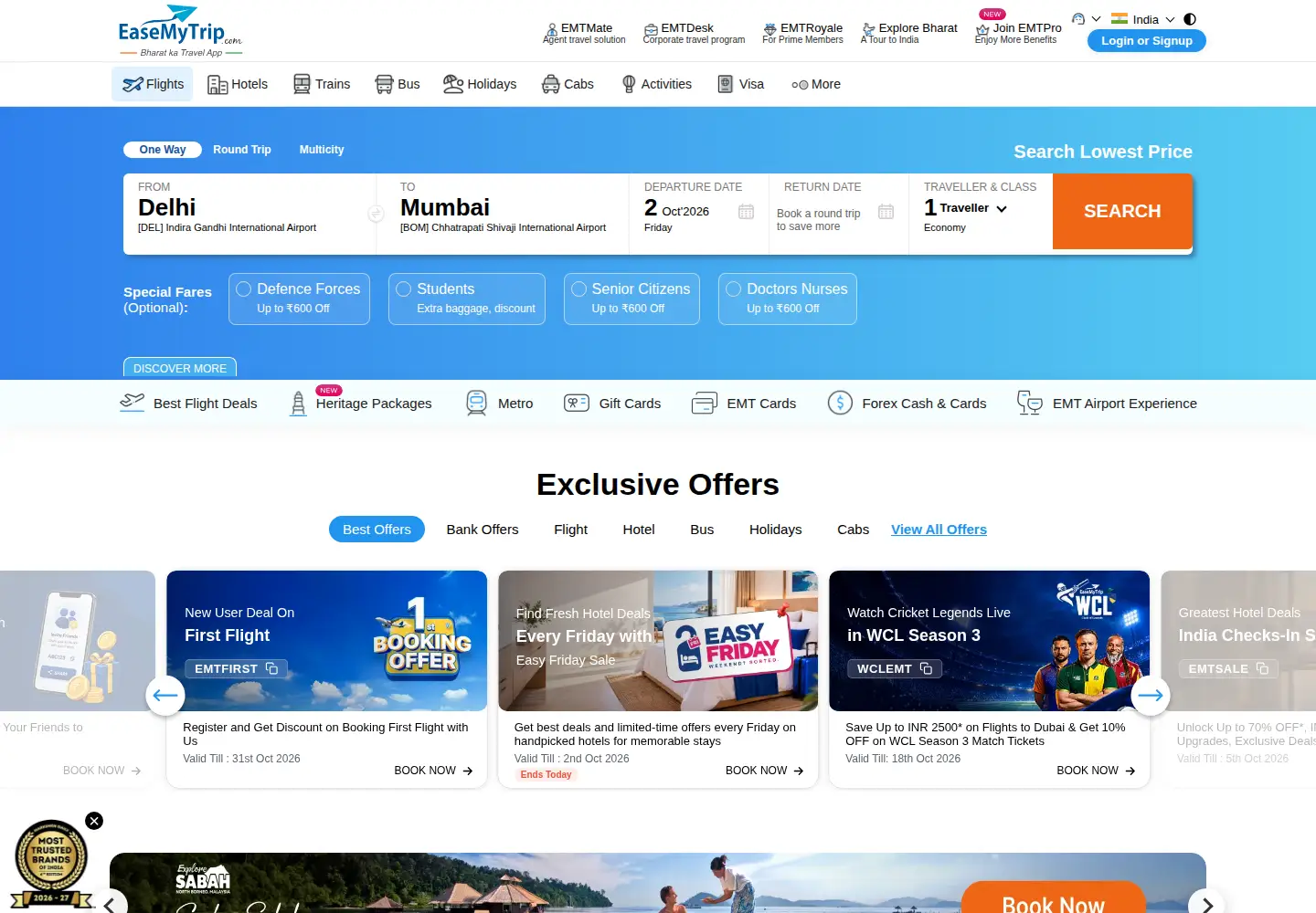 Screenshot of easemytrip.com