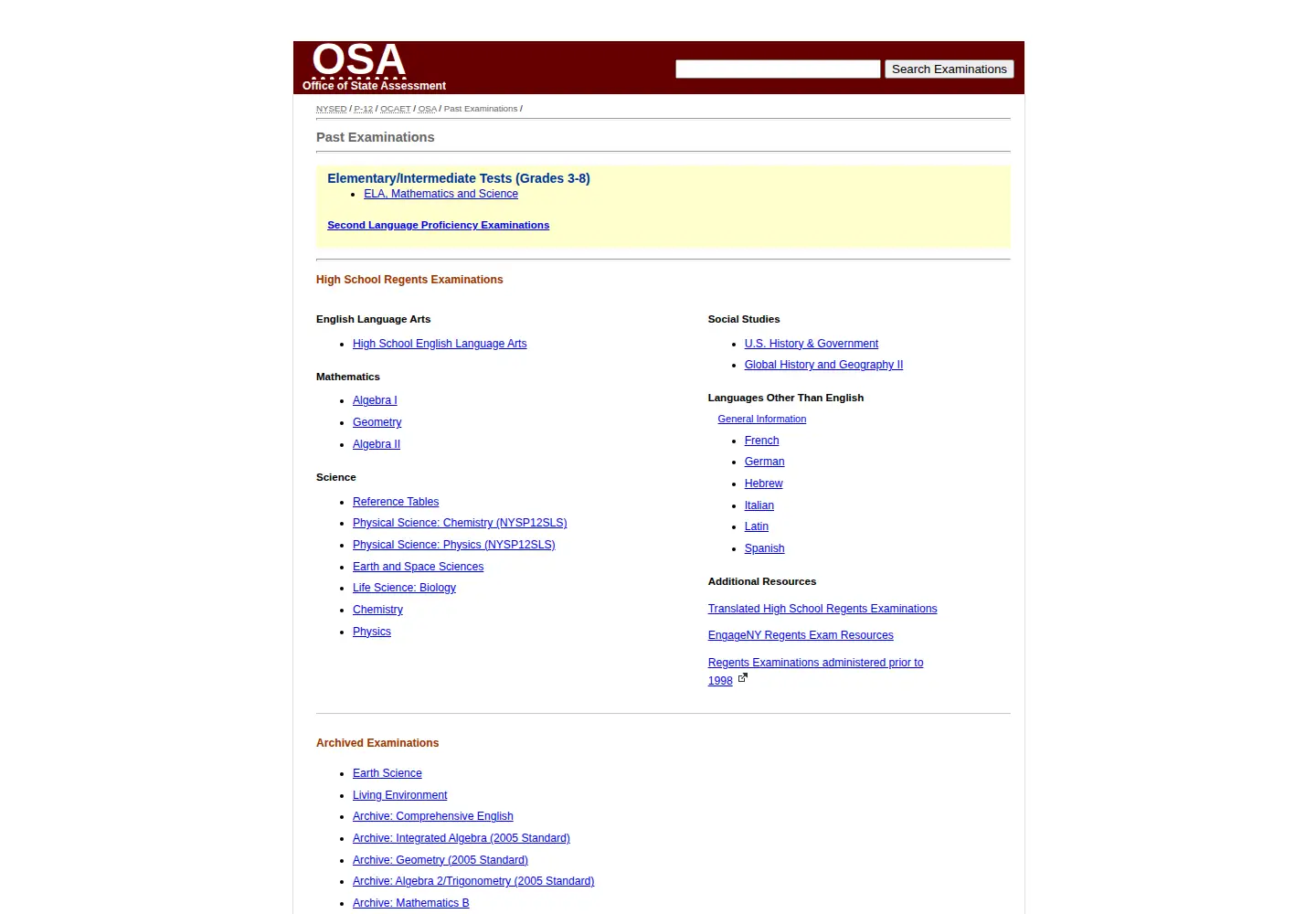 Screenshot of nysedregents.org