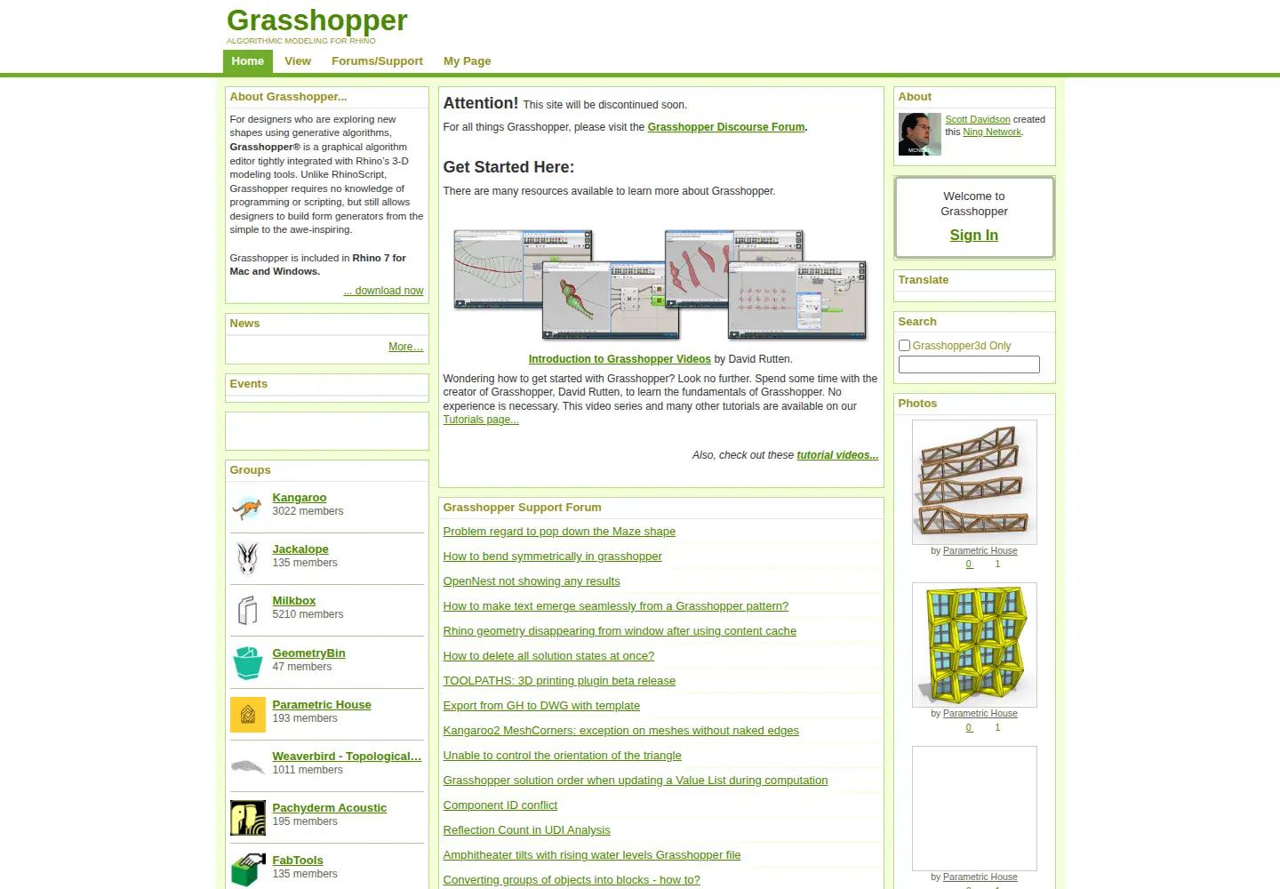 Screenshot of grasshopper3d.com