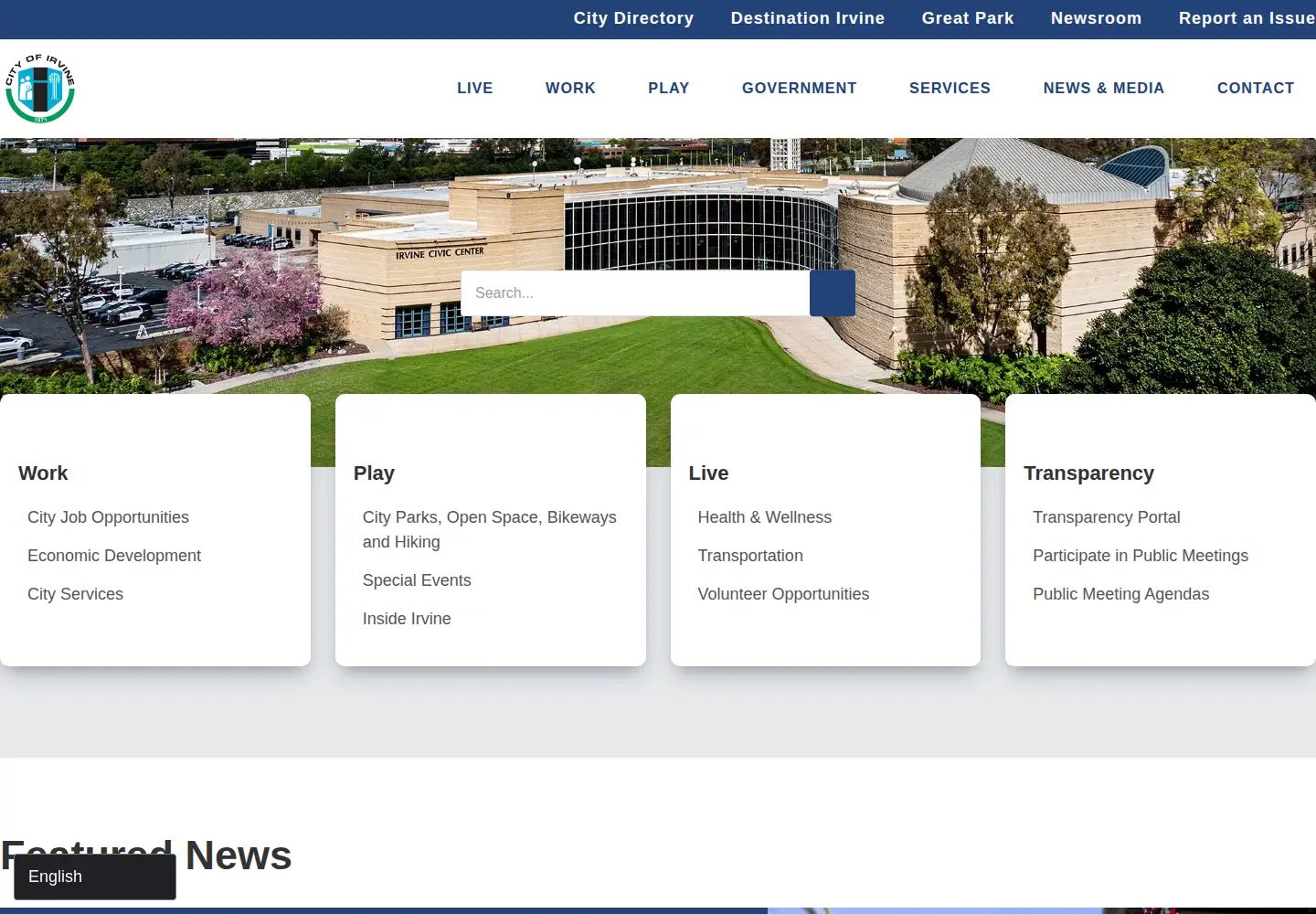 Screenshot of cityofirvine.org
