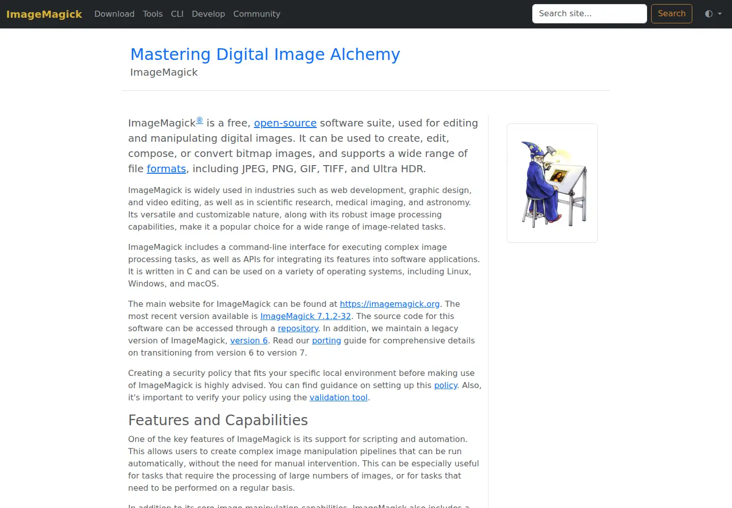 Screenshot of imagemagick.org