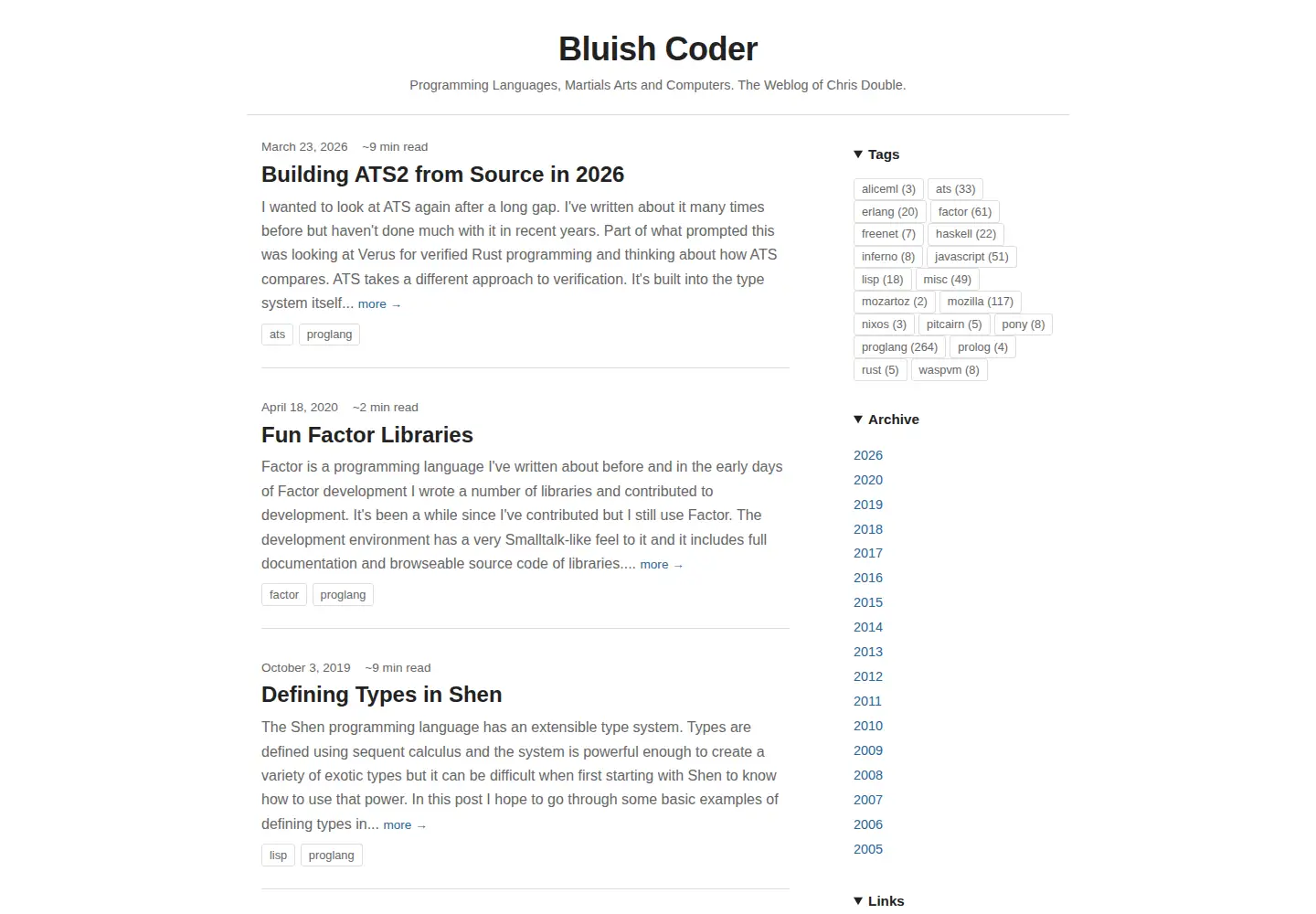 Screenshot of bluishcoder.co.nz