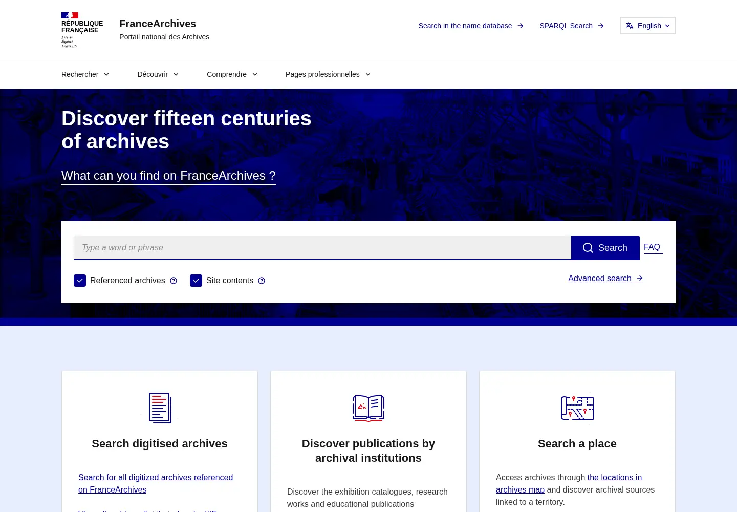 Screenshot of francearchives.gouv.fr