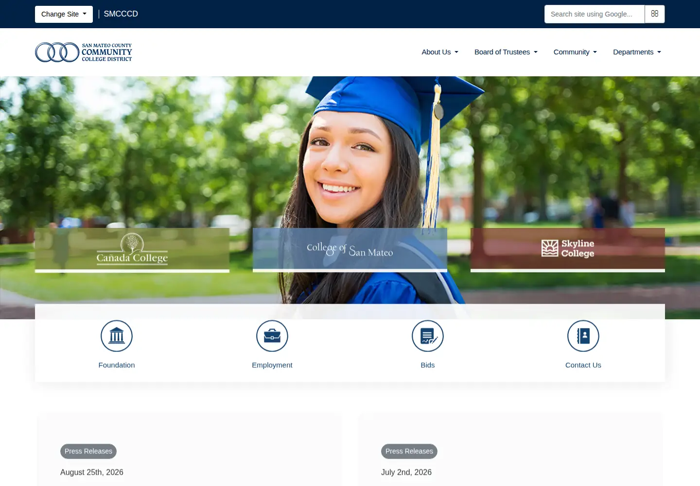 Screenshot of smccd.edu
