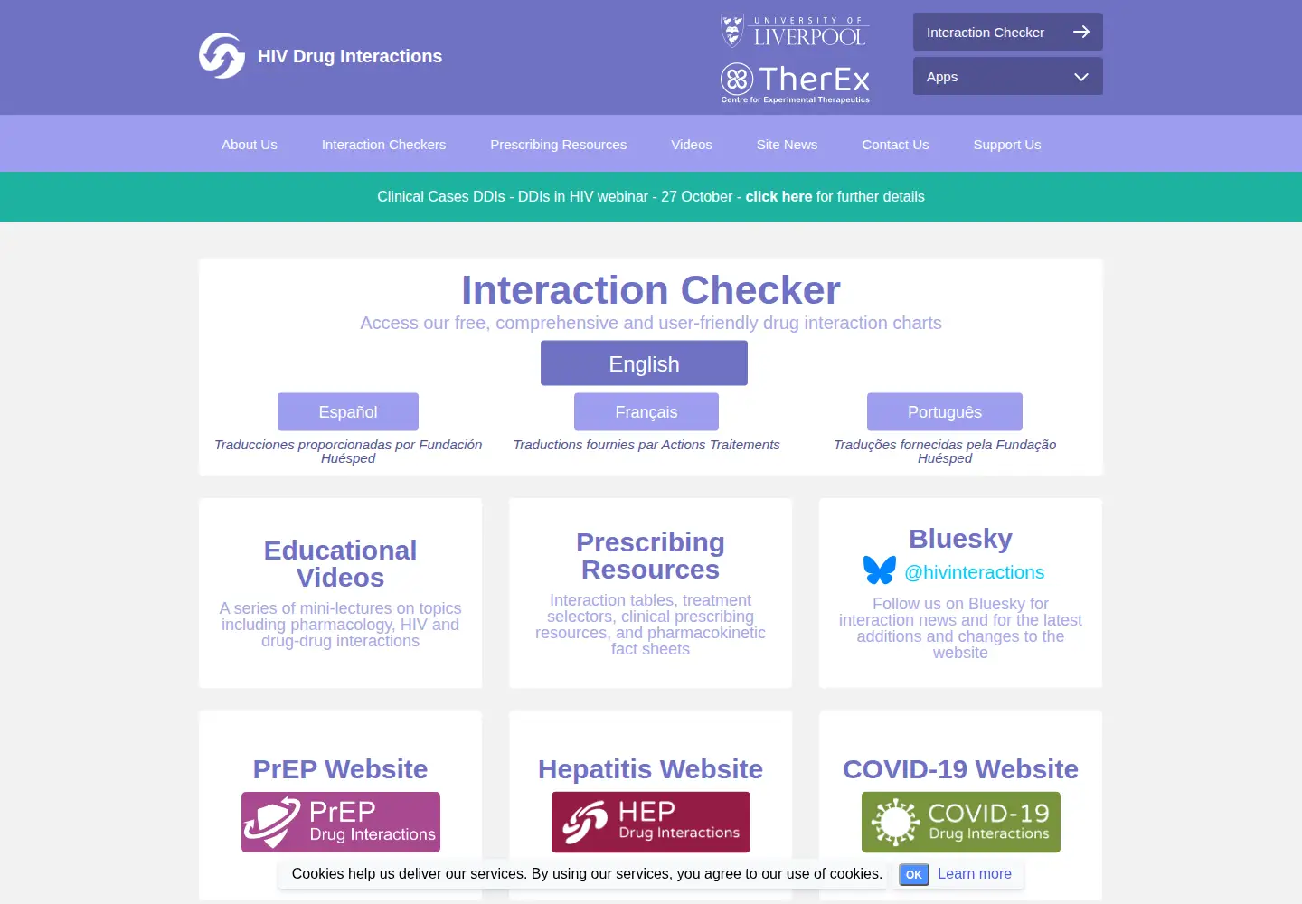Screenshot of hiv-druginteractions.org