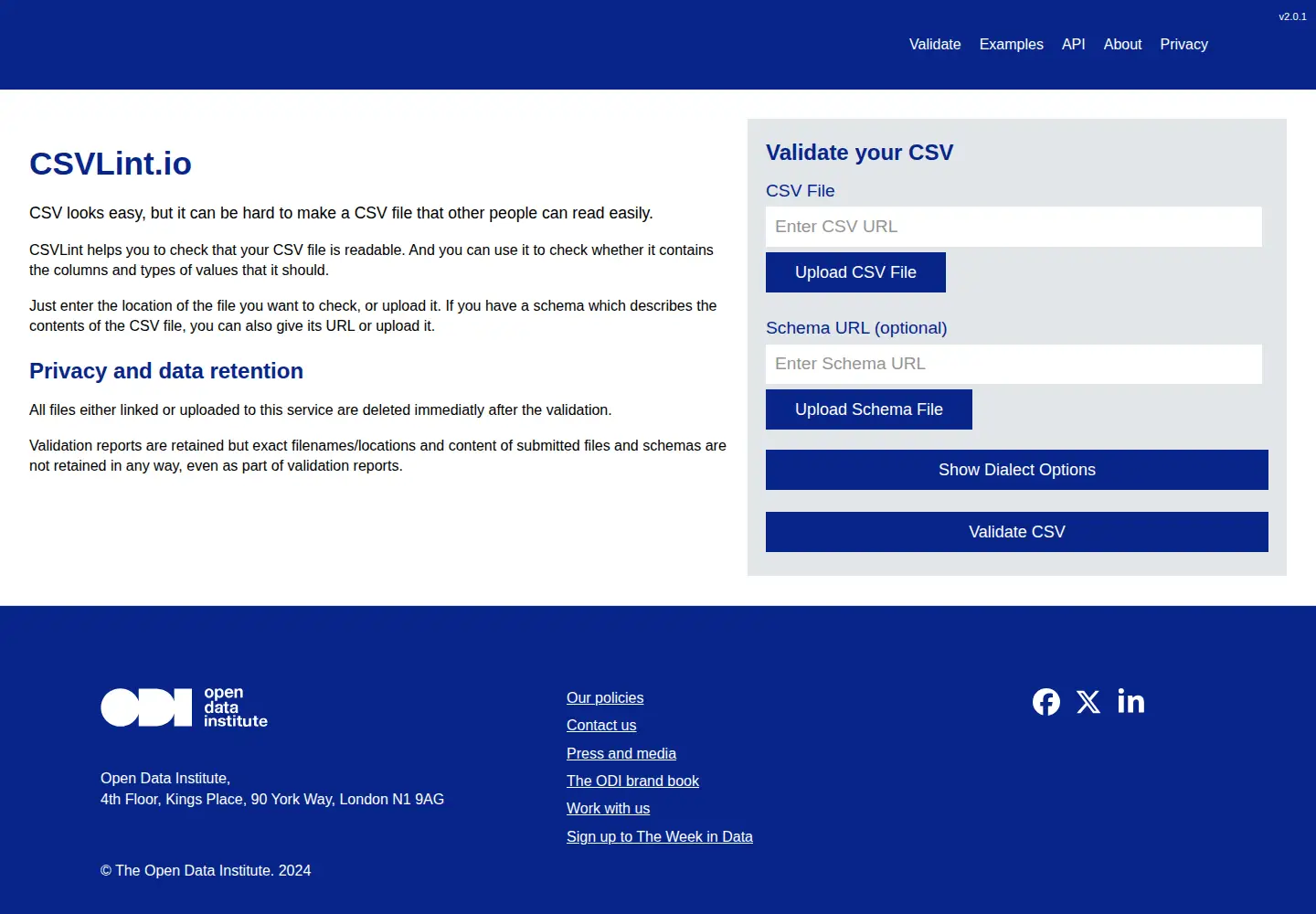 Screenshot of csvlint.io