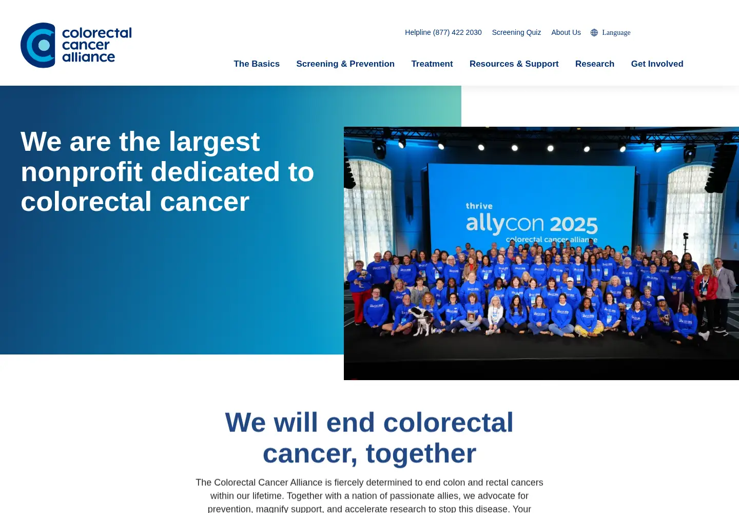 Screenshot of colorectalcancer.org