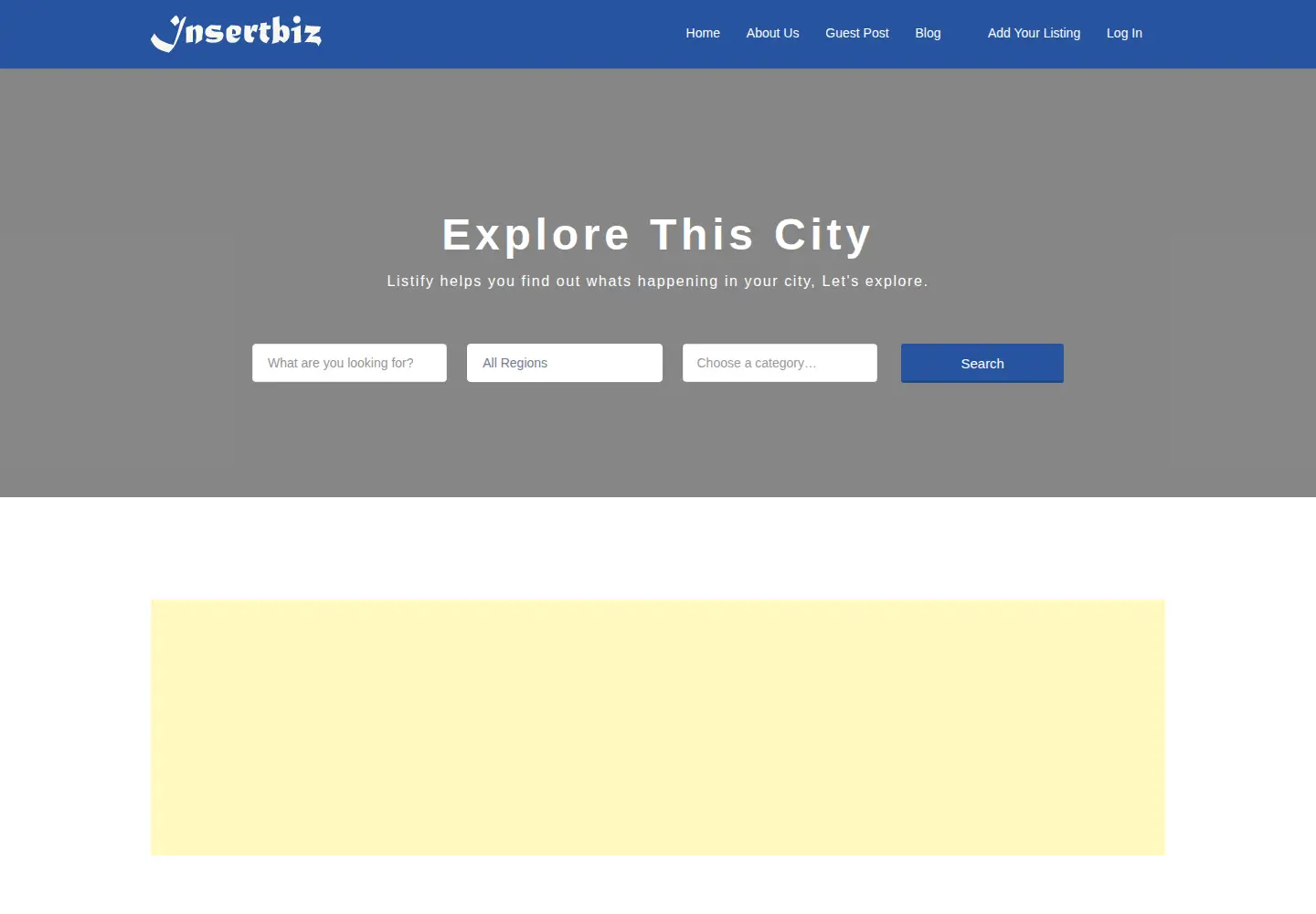 Captured homepage of insertbiz.com in the current scan