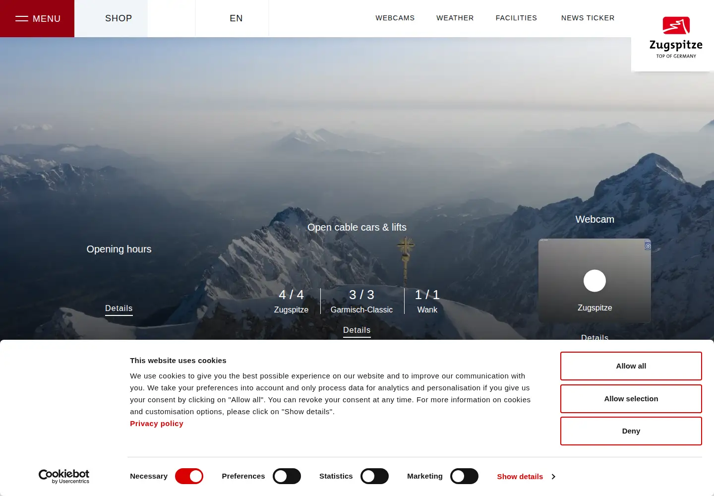 Screenshot of zugspitze.de