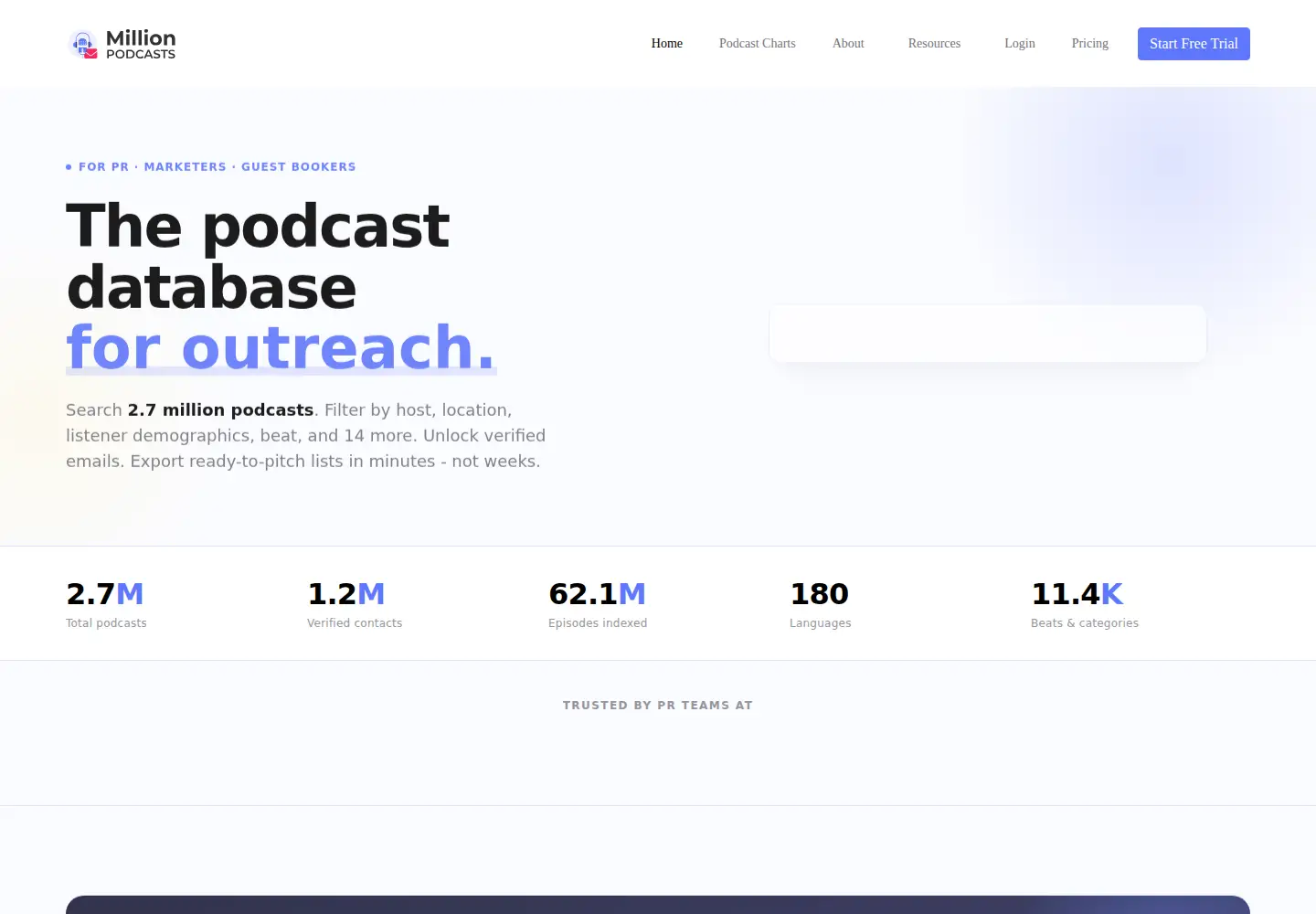Screenshot of millionpodcasts.com