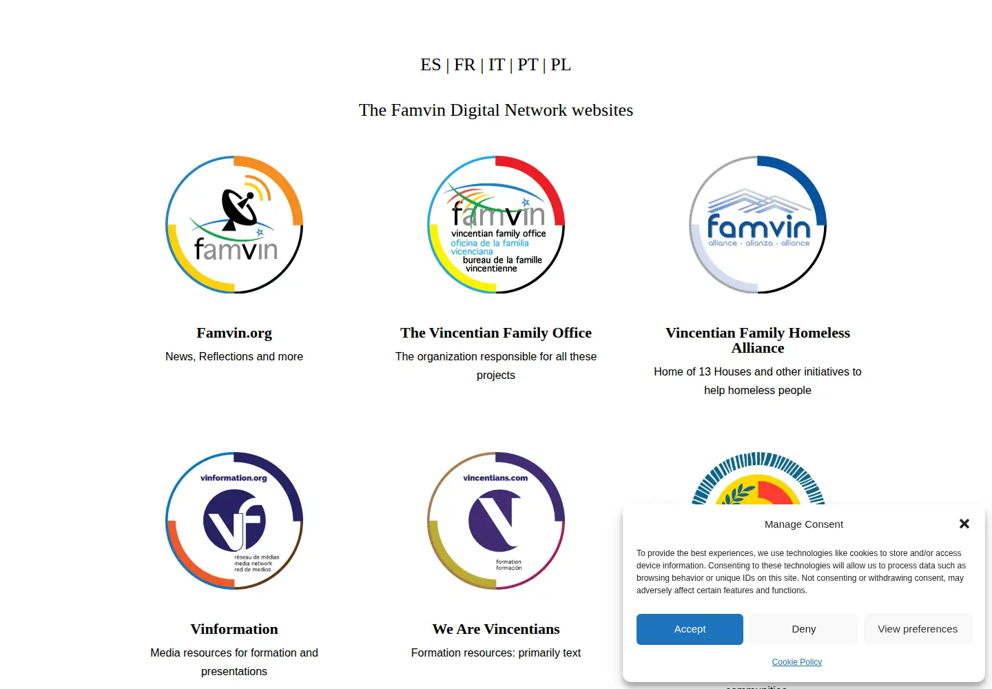 Screenshot of famvin.org