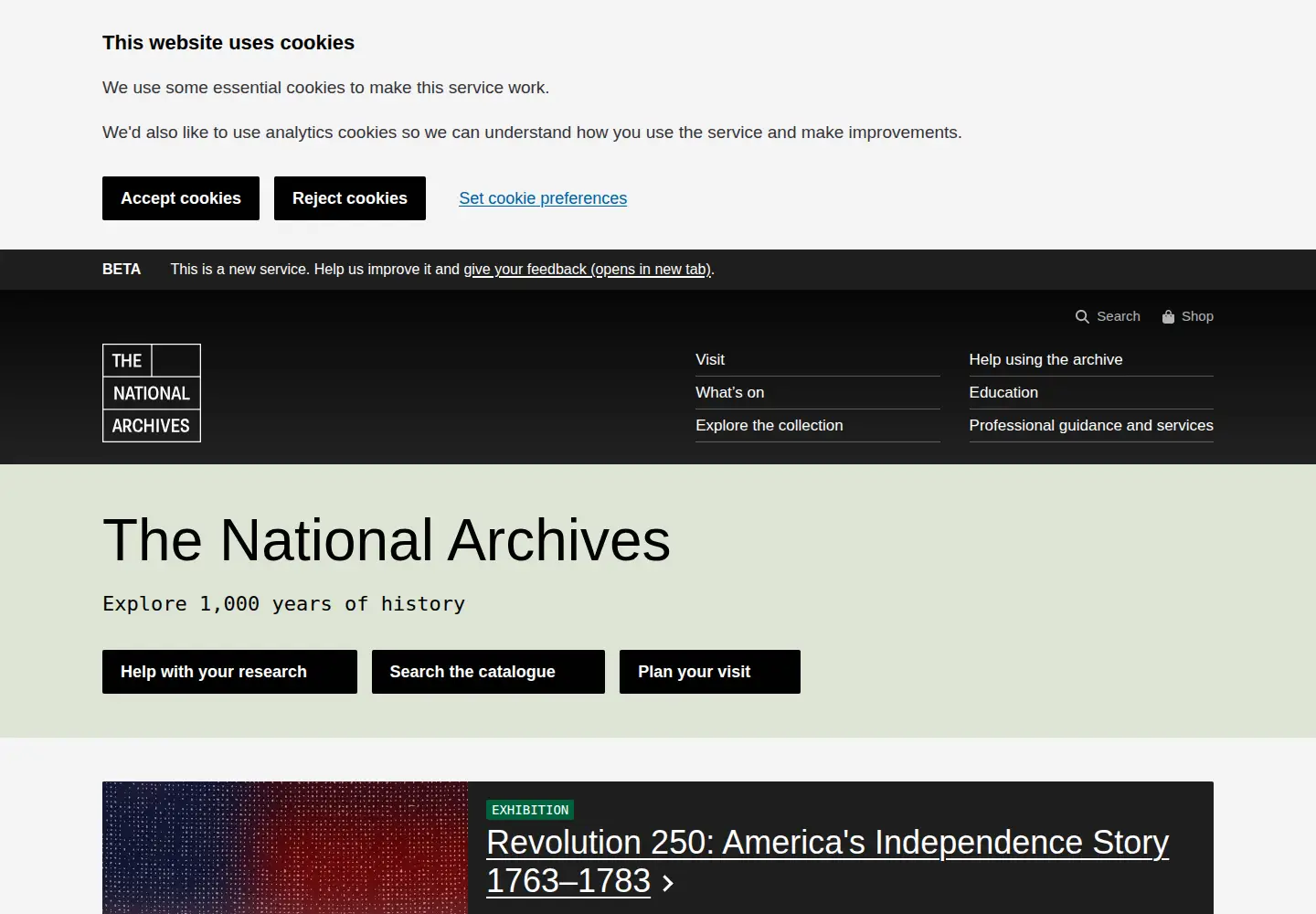 Screenshot of nationalarchives.gov.uk