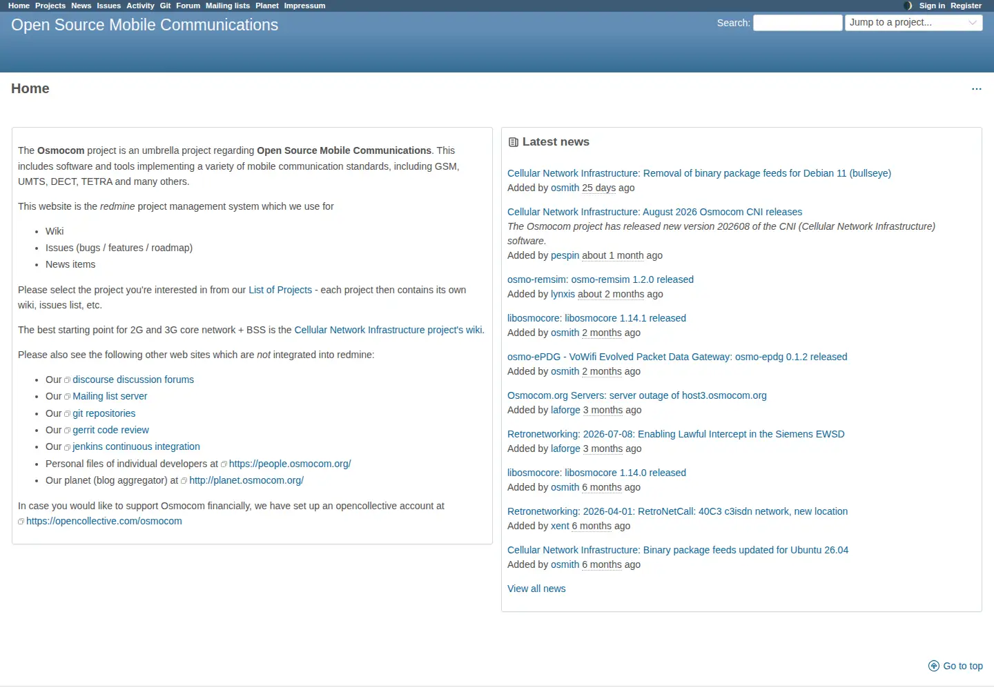 Screenshot of osmocom.org