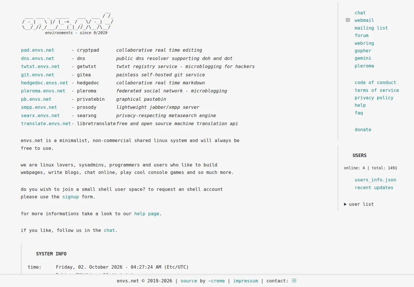 Screenshot of envs.net