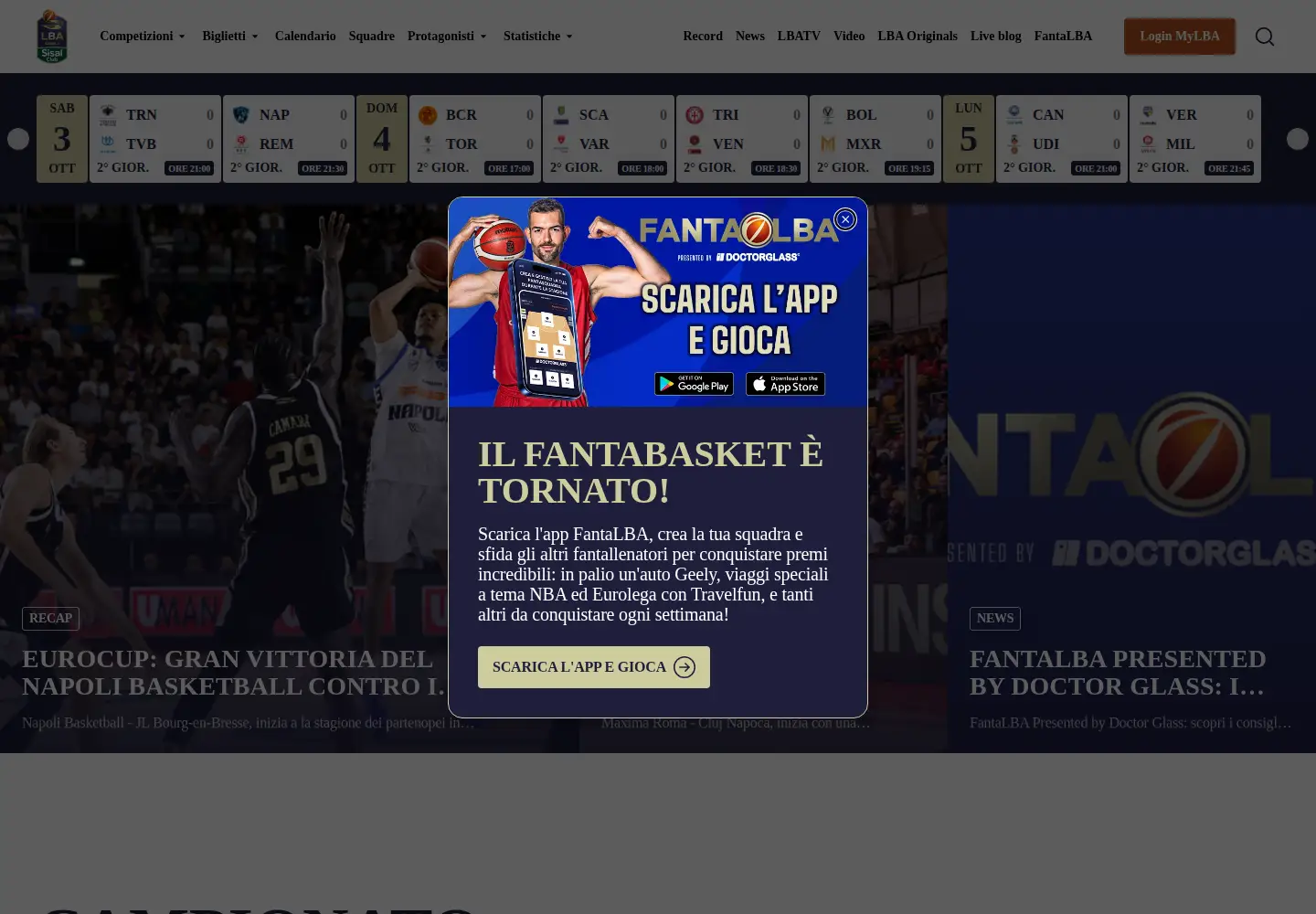 Screenshot of legabasket.it