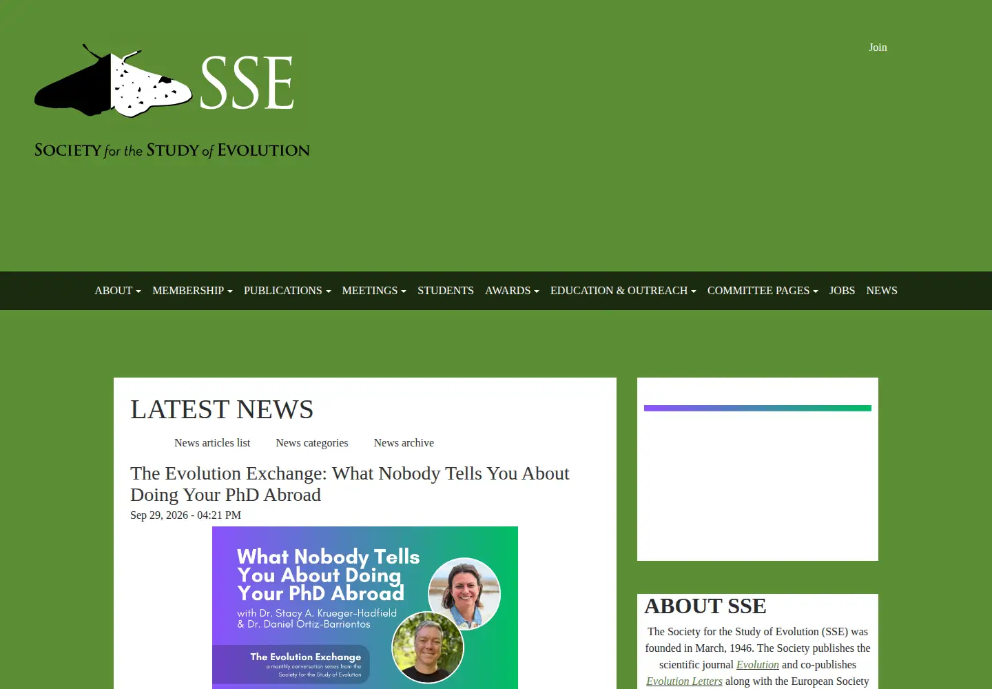 Screenshot of evolutionsociety.org