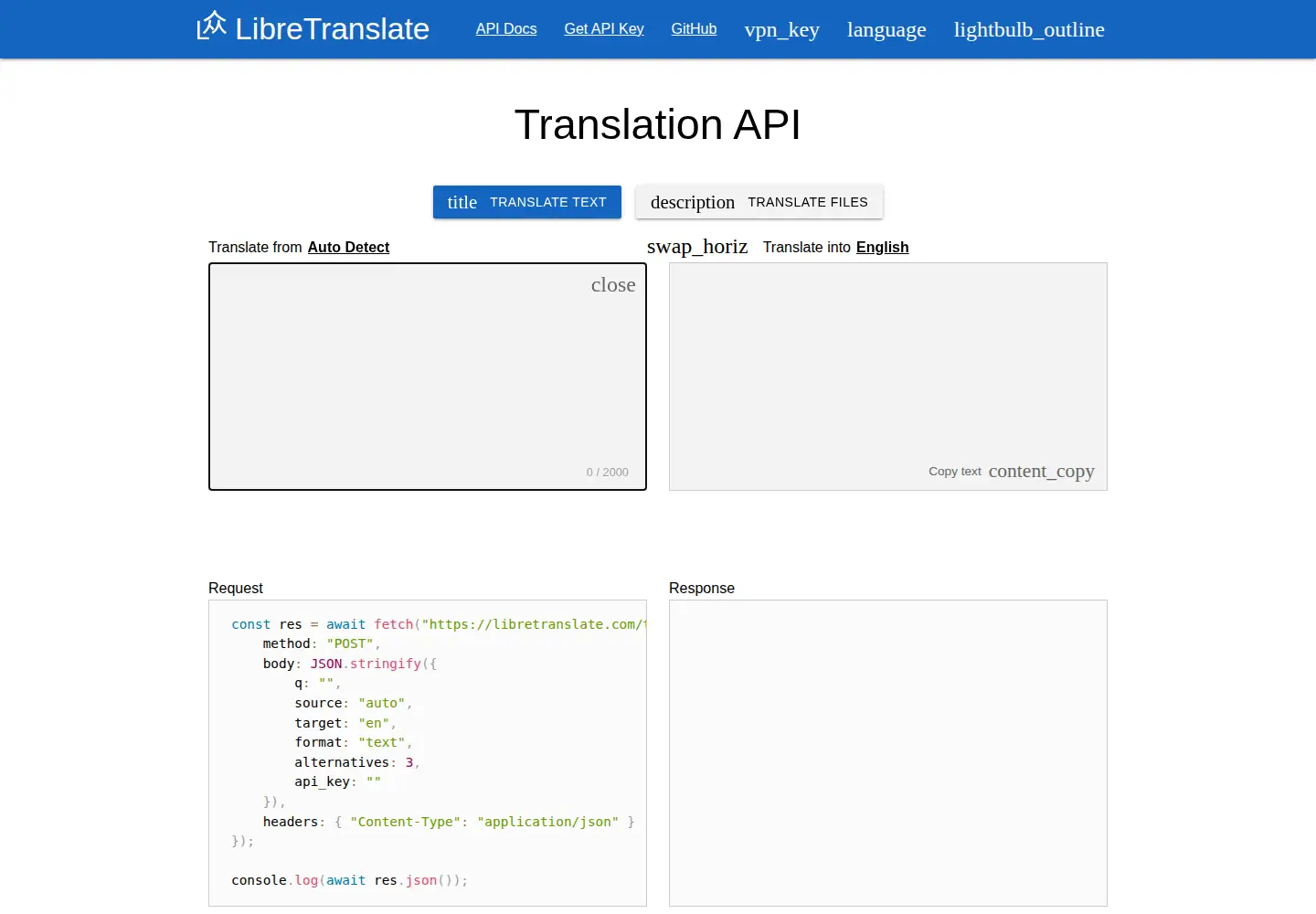 Screenshot of libretranslate.com