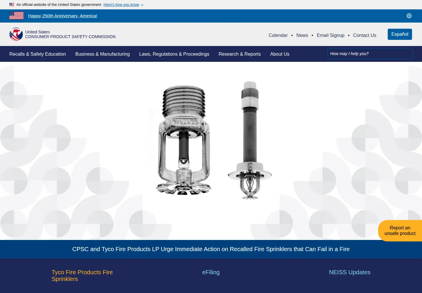 Screenshot of cpsc.gov