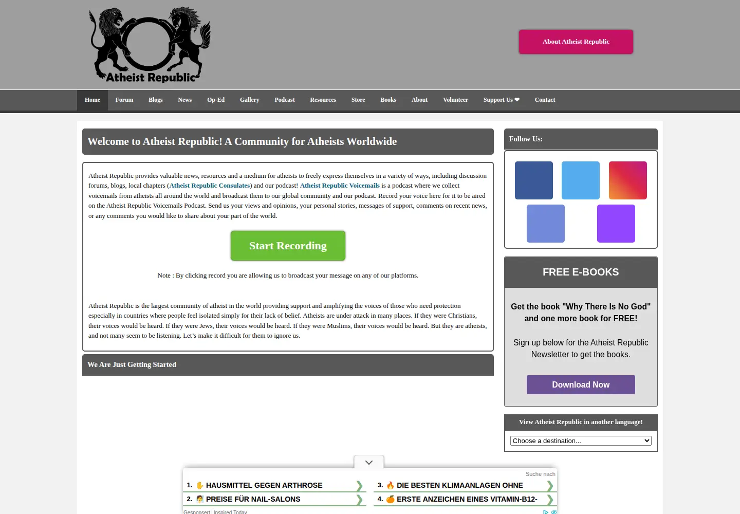 Screenshot of atheistrepublic.com