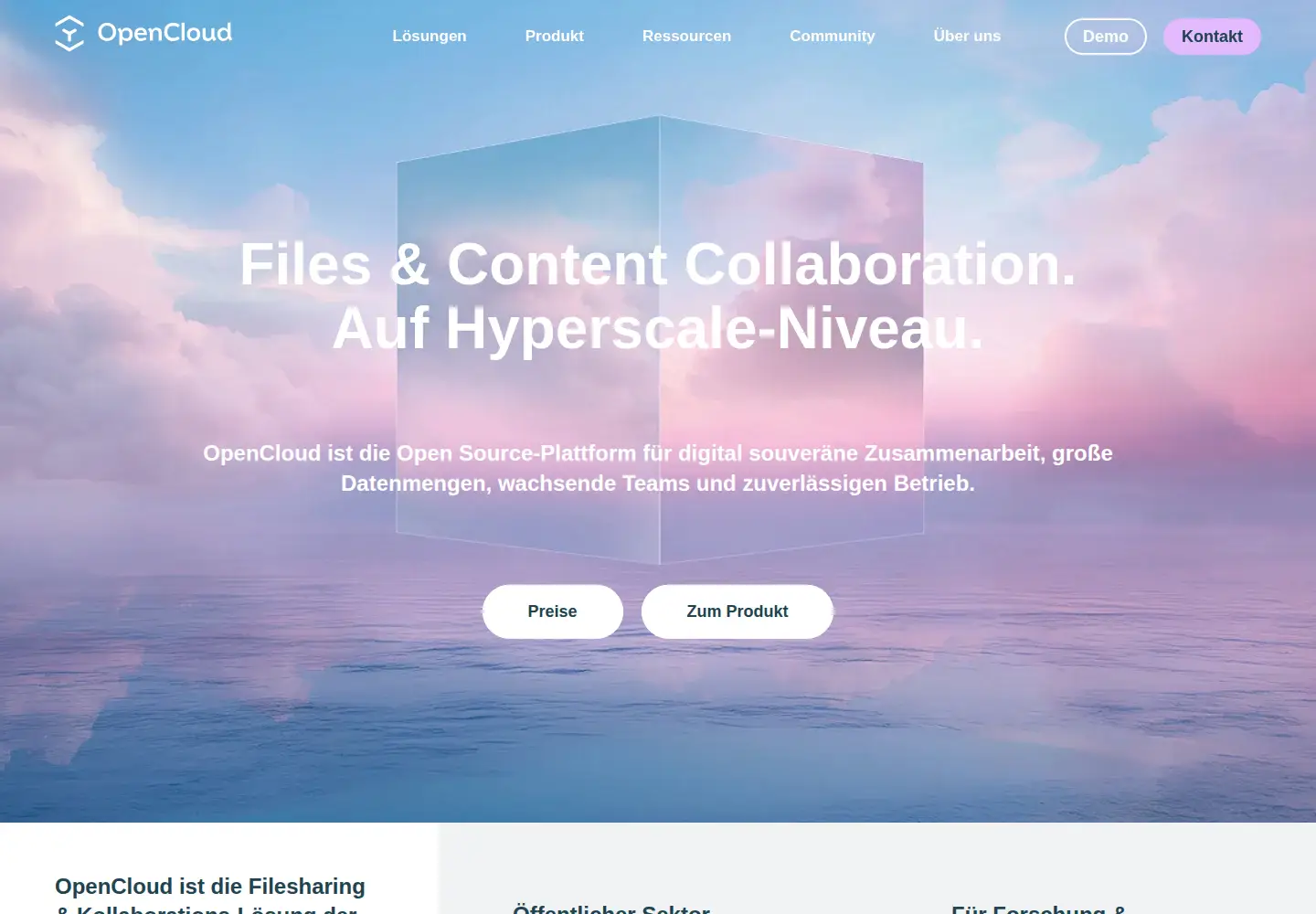 Screenshot of opencloud.eu
