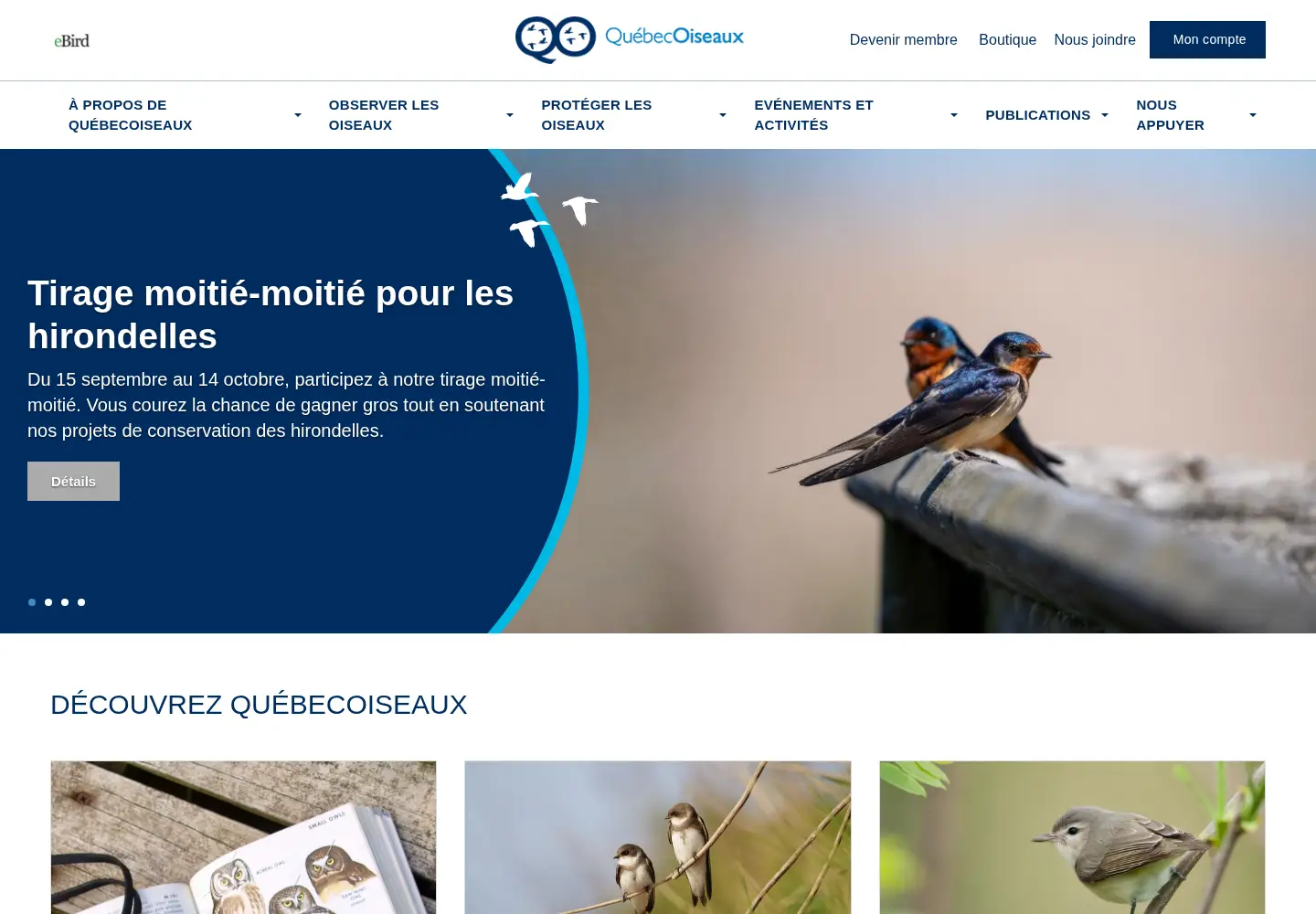 Screenshot of quebecoiseaux.org