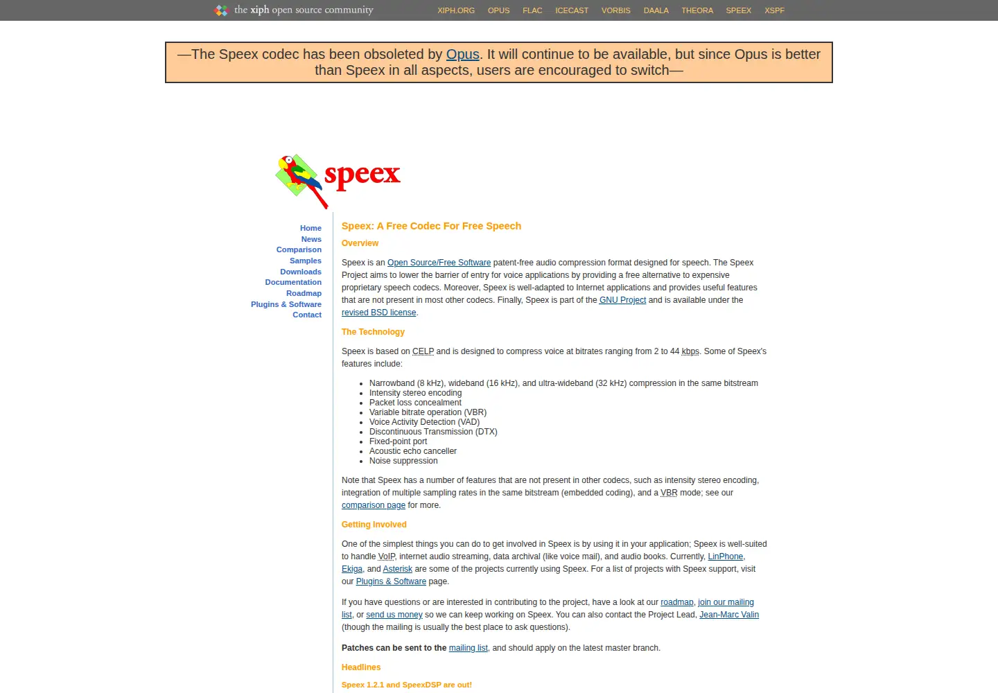 Screenshot of speex.org