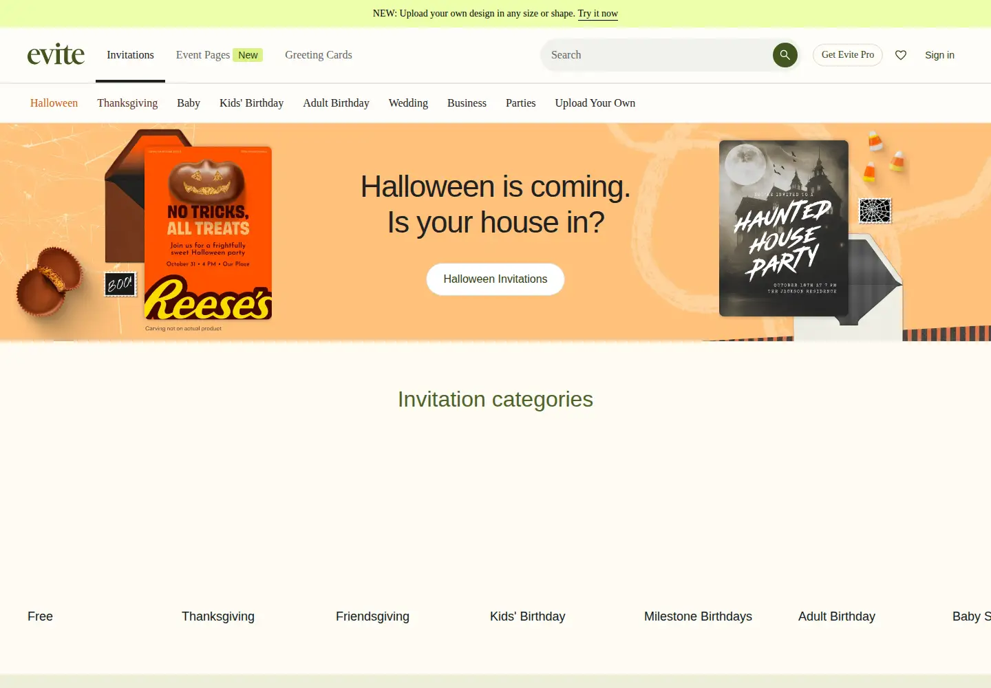 Screenshot of evite.me