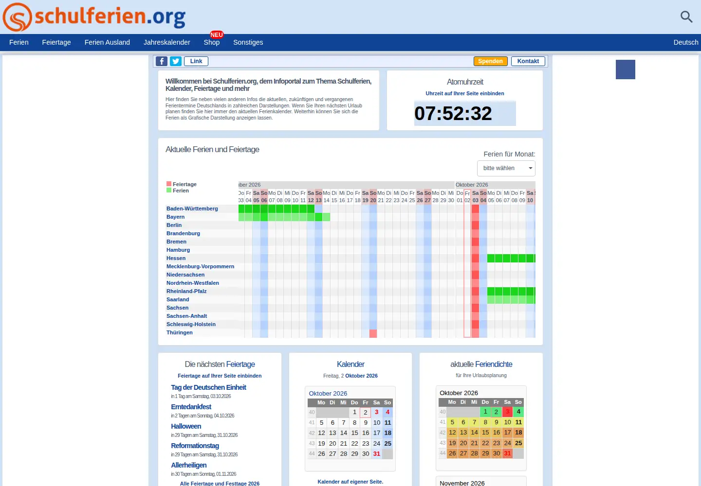Screenshot of schulferien.org