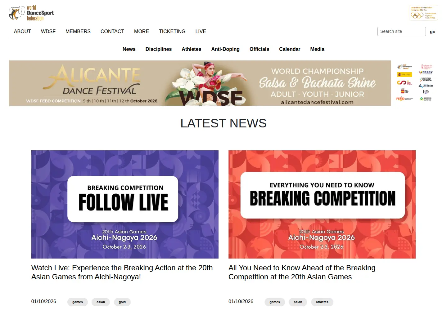Screenshot of worlddancesport.org