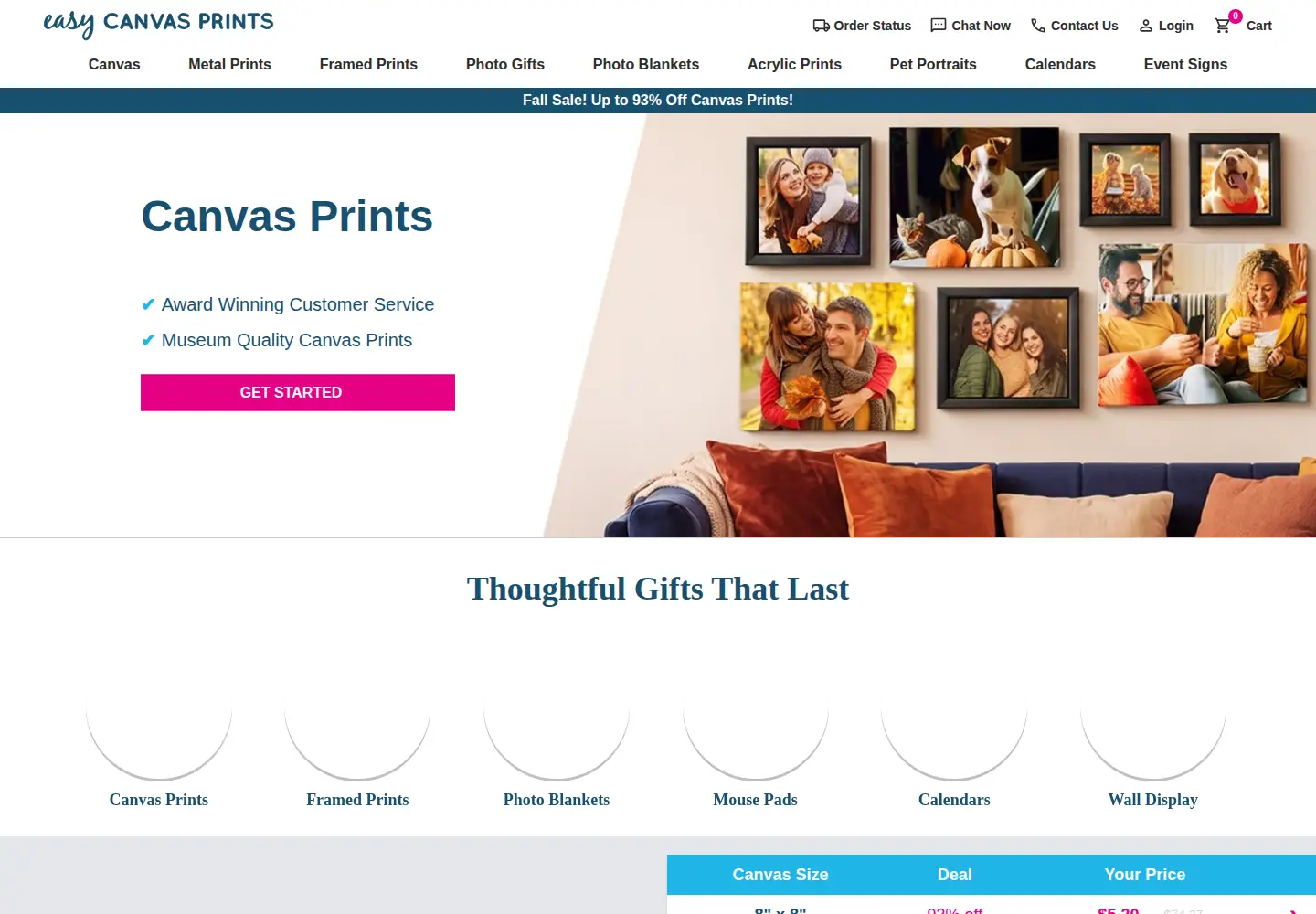 Screenshot of easycanvasprints.com